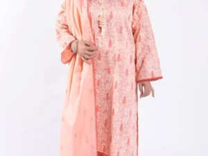 DN-52002 – 3 Piece Unstitched Lacquer Printed Lawn Suit with Embroidered Denting Dupatta - Image 4