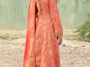 CL-52358-B – 3 Piece Unstitched Gold & Lacquer Printed Lawn Suit - Image 4