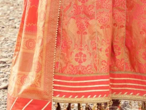CL-52358-B – 3 Piece Unstitched Gold & Lacquer Printed Lawn Suit - Image 5